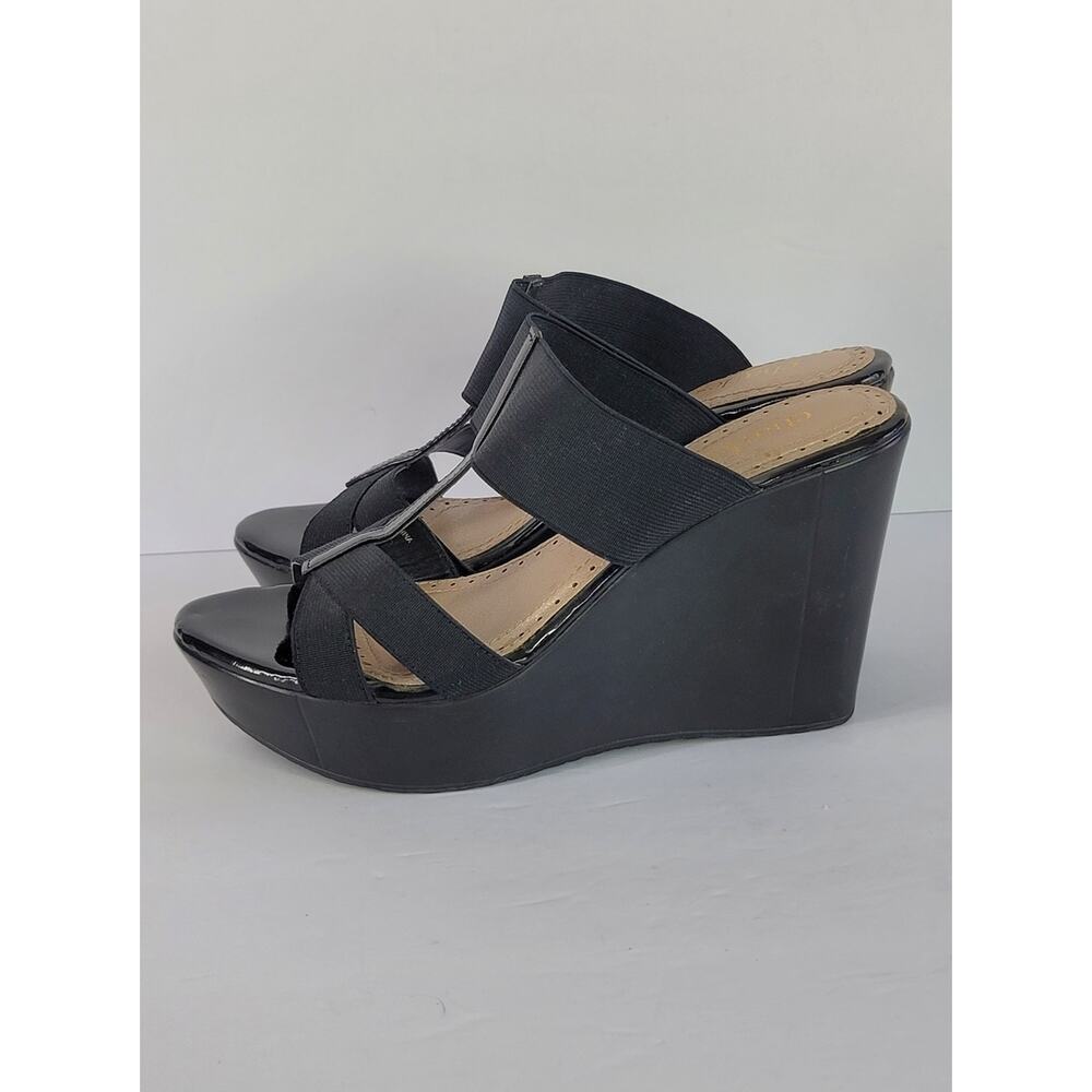 CHARLES by Charles David Black Elastic T-Strap Wedge Platform Shoes Size 7.5 - Picture 5 of 8